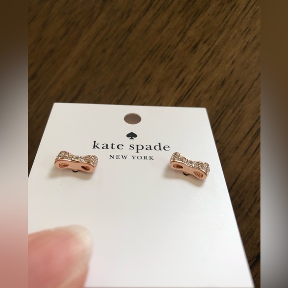 Kate Spade New York Ready, Set, Bow Pave Crystal ROSE GOLD Bow Studded Earrings - Picture 7 of 10